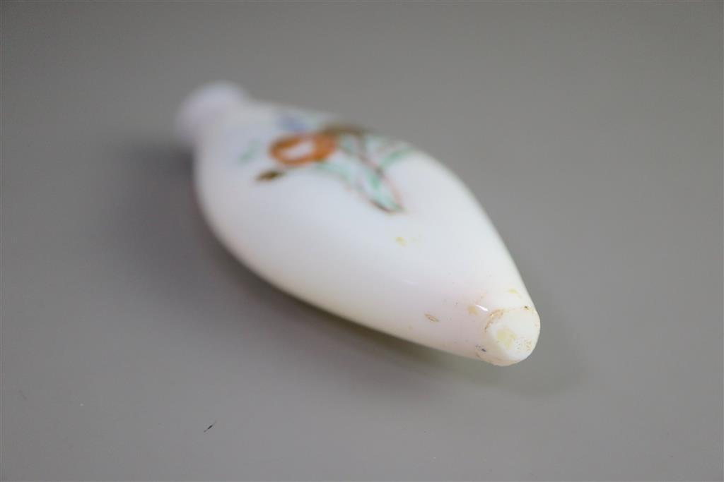 A George III enamelled white glass scent bottle, late 18th century, 9cm high